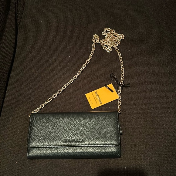 Valentino Handbags - Valentino Black Leather Crossbody Wallet with Gold Chain